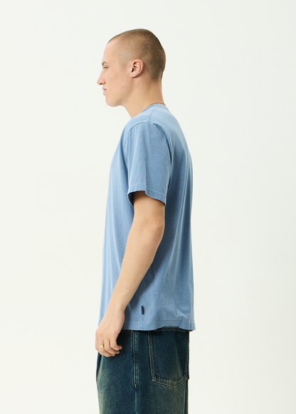 AFENDS Mens Camp Fire - Boxy Tee - Washed Slate Blue