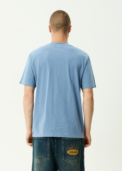 AFENDS Mens Camp Fire - Boxy Tee - Washed Slate Blue