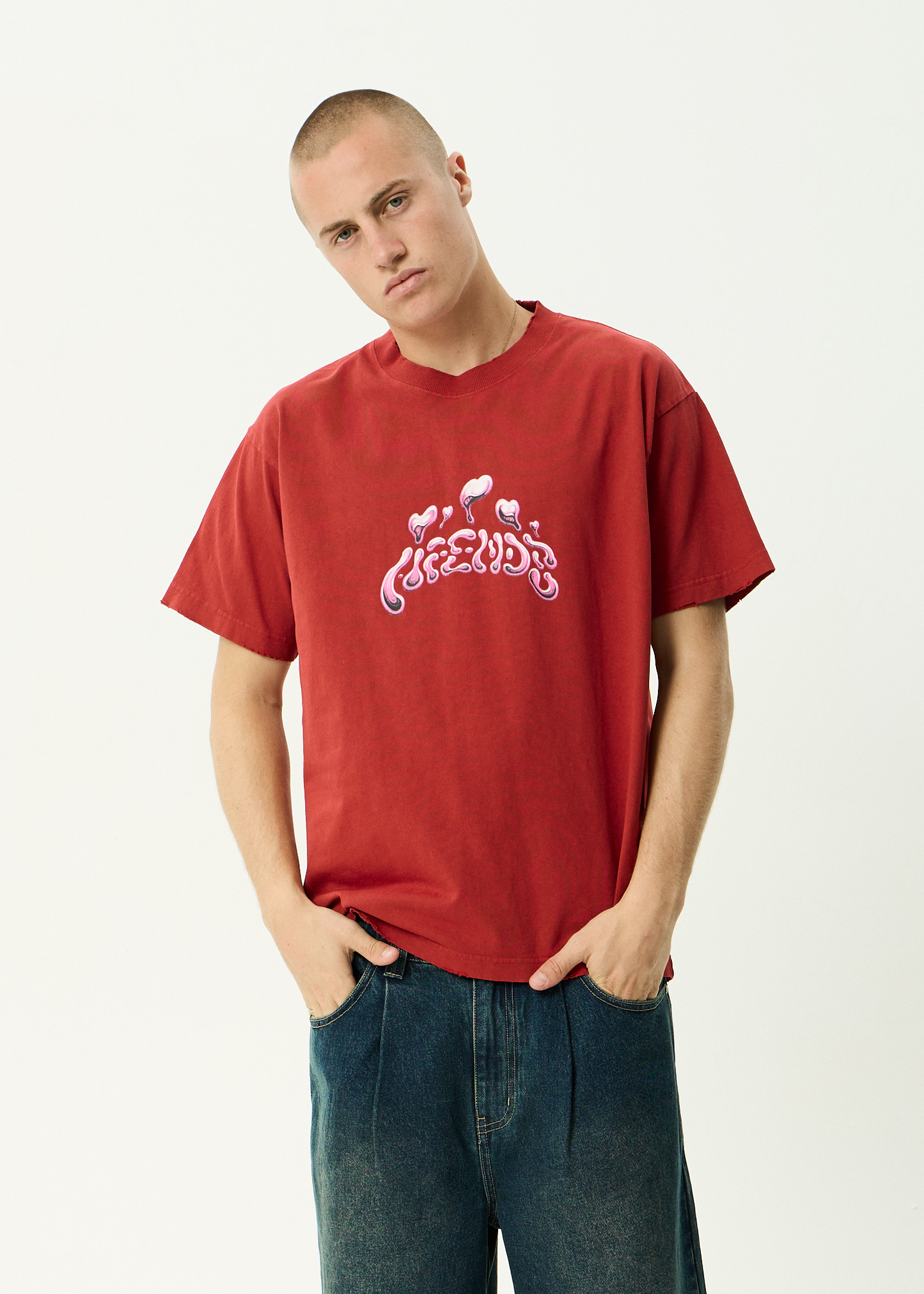 AFENDS Mens Devotion - Heavyweight Boxy Tee - Vintage Ketchup