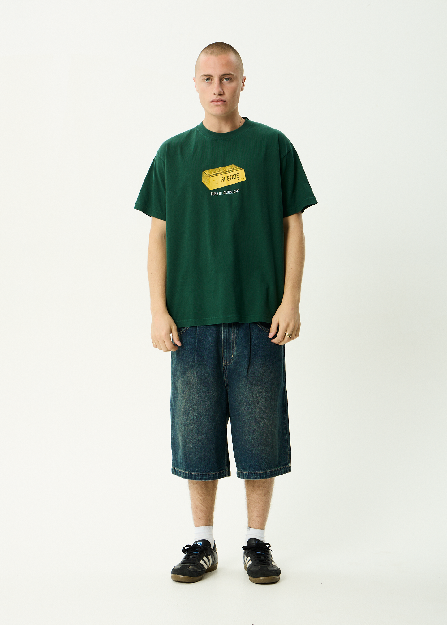 AFENDS Mens Clock Off - Boxy Tee - Washed Pine