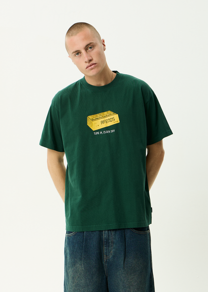 AFENDS Mens Clock Off - Boxy Tee - Washed Pine