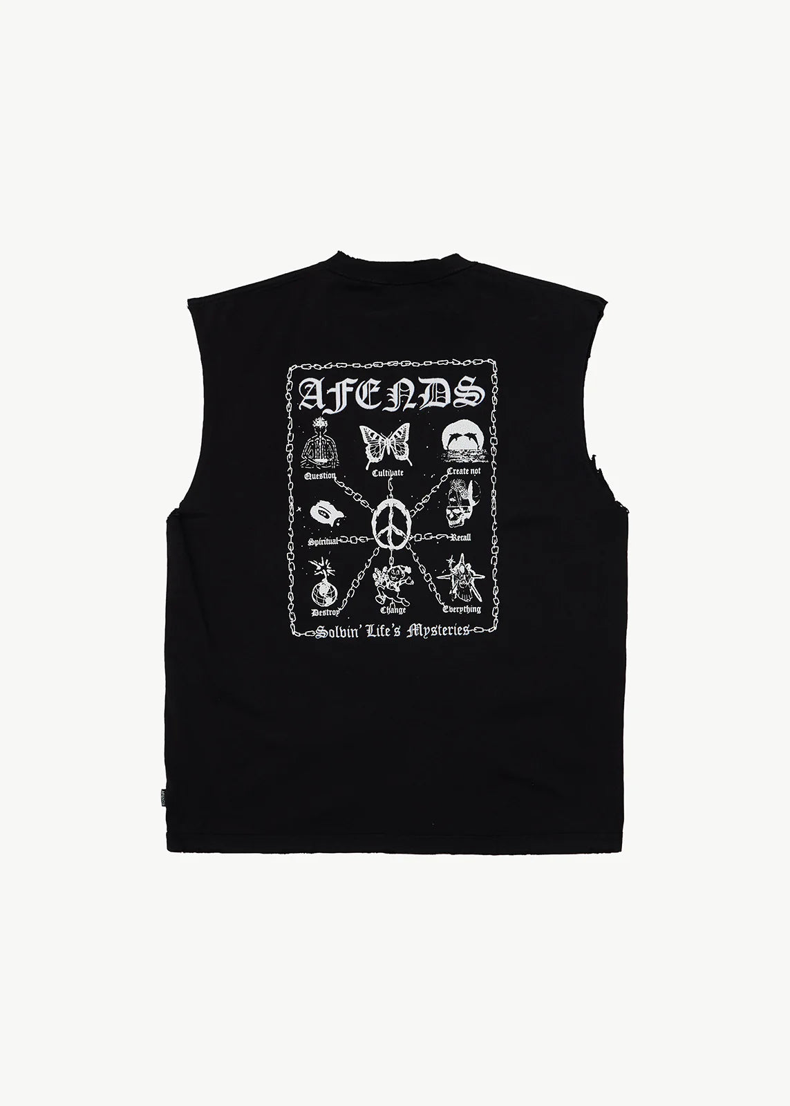 AFENDS Mens Spiritual - Heavyweight Sleeveless Tee - Stone Black