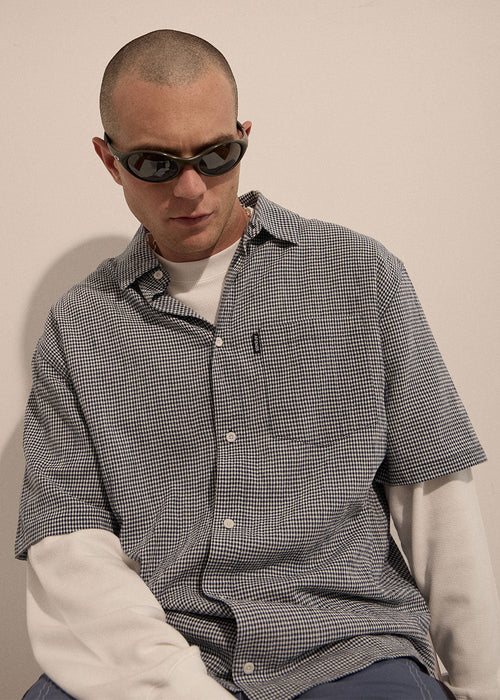 AFENDS Mens Independent - Short Sleeve Shirt - Navy Check