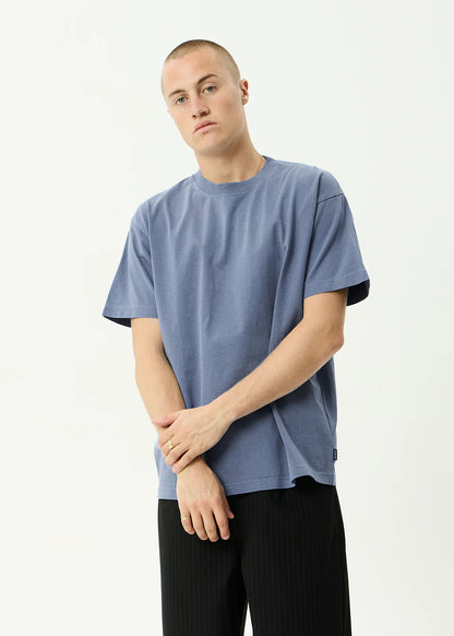 AFENDS Mens Genesis - Heavyweight Boxy Tee - Washed Slate Blue