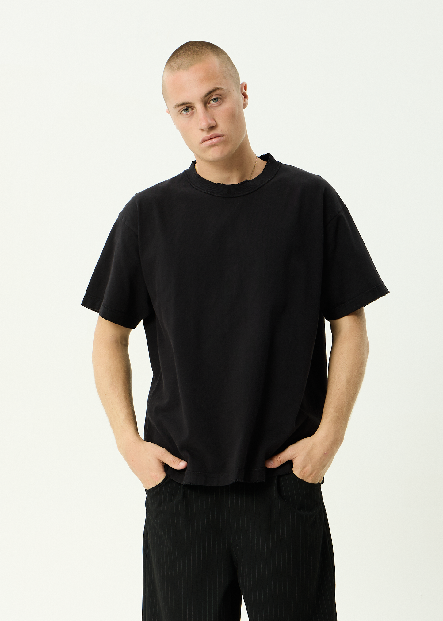 AFENDS Mens Vintage Genesis - Heavyweight Distressed Boxy Tee - Stone Black