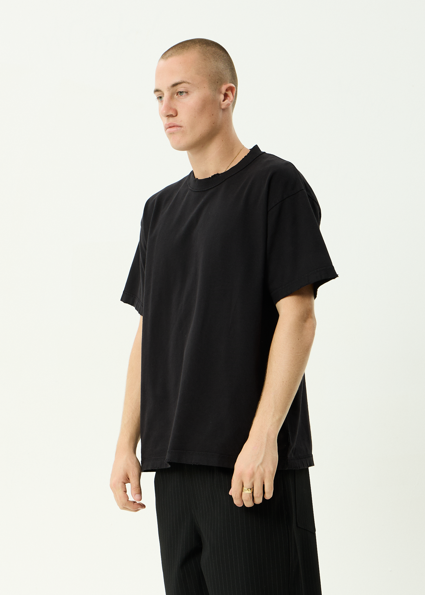AFENDS Mens Vintage Genesis - Heavyweight Distressed Boxy Tee - Stone Black