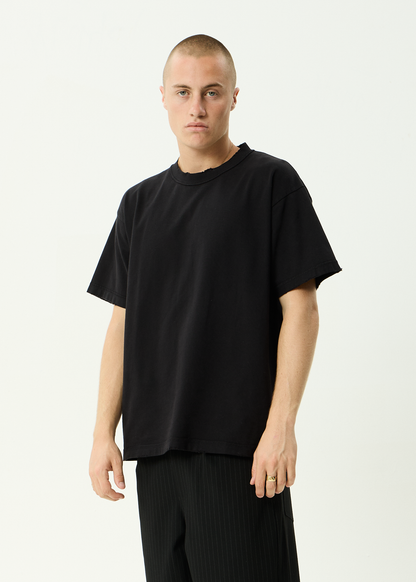 AFENDS Mens Vintage Genesis - Heavyweight Distressed Boxy Tee - Stone Black