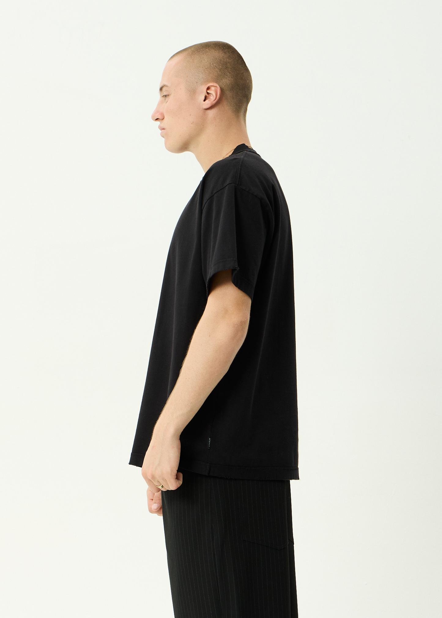 AFENDS Mens Vintage Genesis - Heavyweight Distressed Boxy Tee - Stone Black