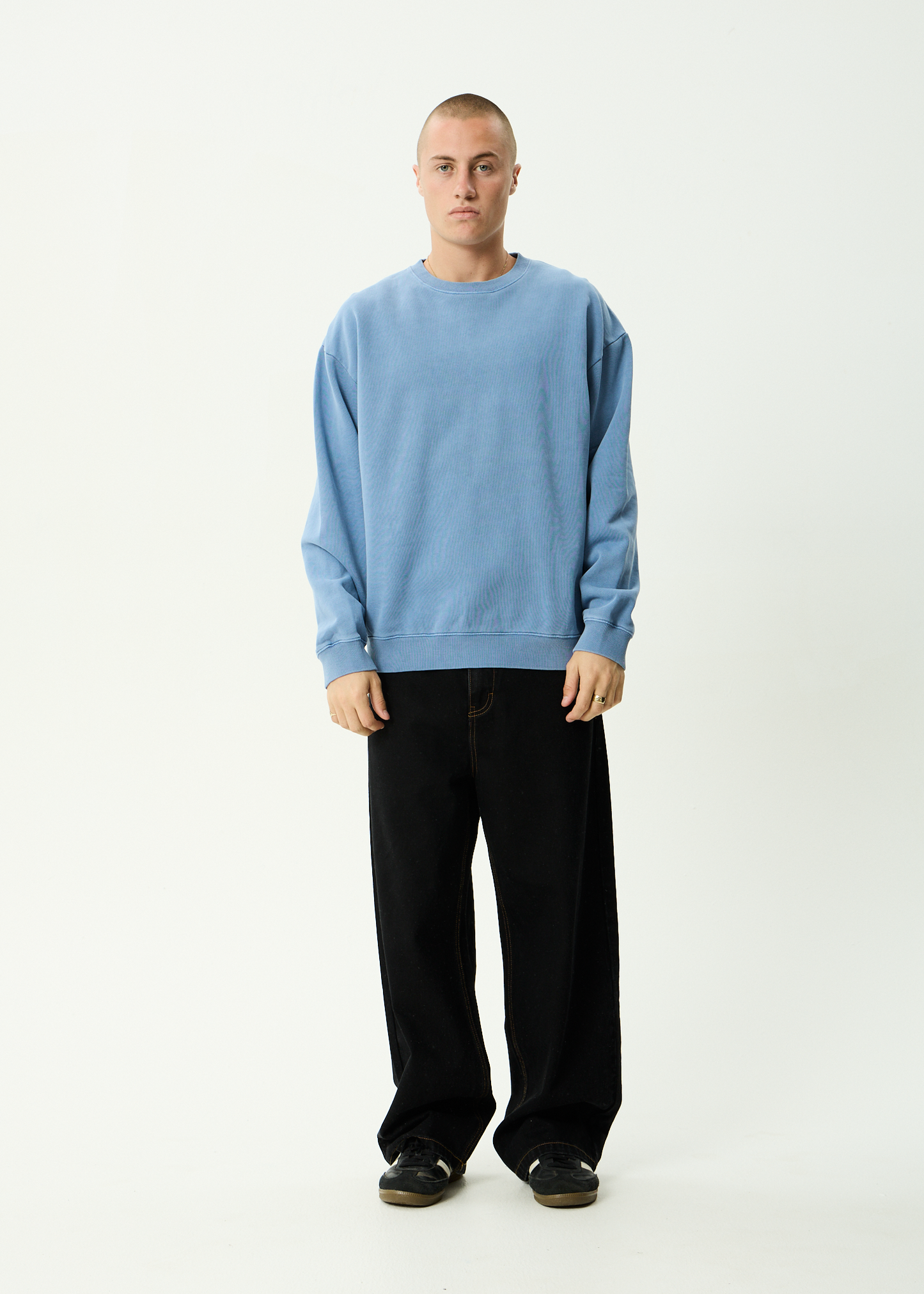 AFENDS Mens Genesis - Crew Neck - Washed Slate Blue