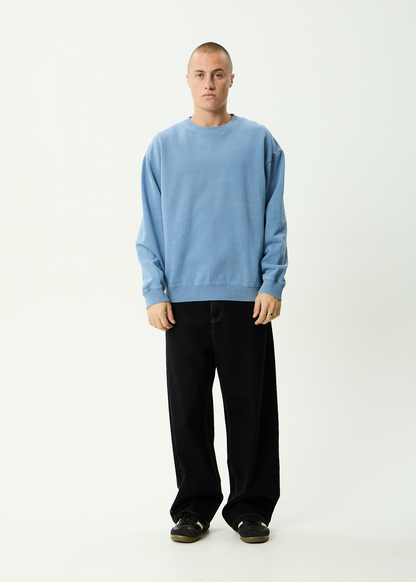 AFENDS Mens Genesis - Crew Neck - Washed Slate Blue