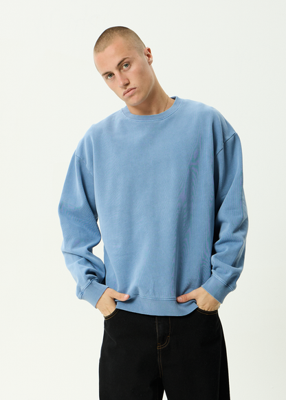 AFENDS Mens Genesis - Crew Neck - Washed Slate Blue