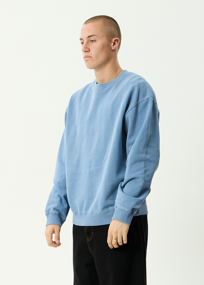 AFENDS Mens Genesis - Crew Neck - Washed Slate Blue