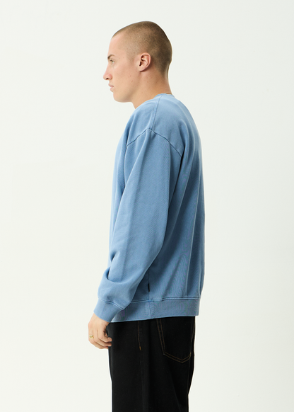 AFENDS Mens Genesis - Crew Neck - Washed Slate Blue