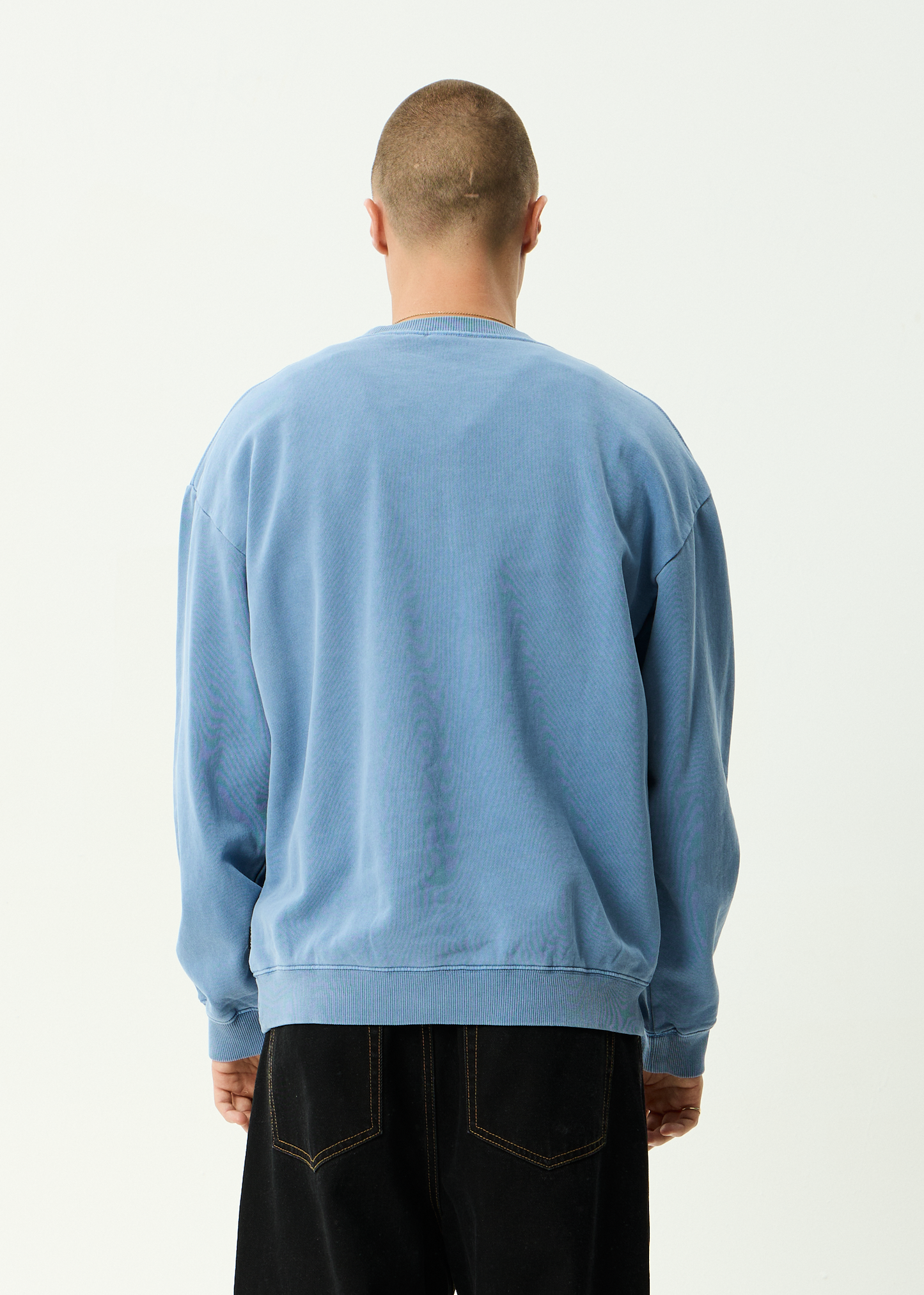 AFENDS Mens Genesis - Crew Neck - Washed Slate Blue