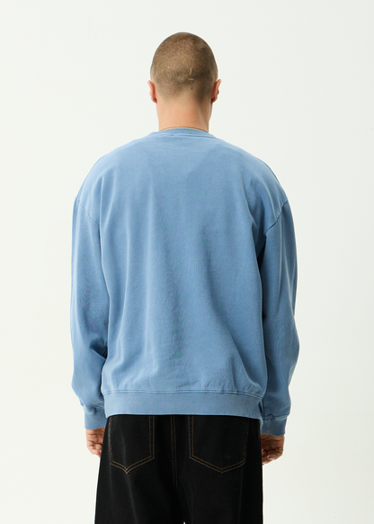 AFENDS Mens Genesis - Crew Neck - Washed Slate Blue