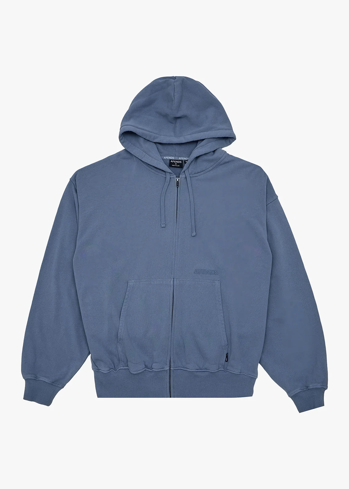 AFENDS Mens Genesis - Boxy Zip Hood - Washed Slate Blue