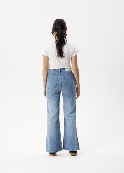 AFENDS Womens Marsha - Denim Slim Flared Jean - Worn Blue