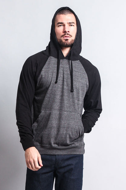 Lightweight Contrast Raglan Sleeve Pullover Hoodie