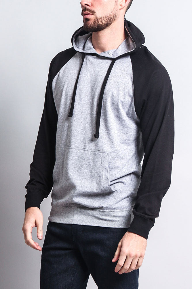 Lightweight Contrast Raglan Sleeve Pullover Hoodie