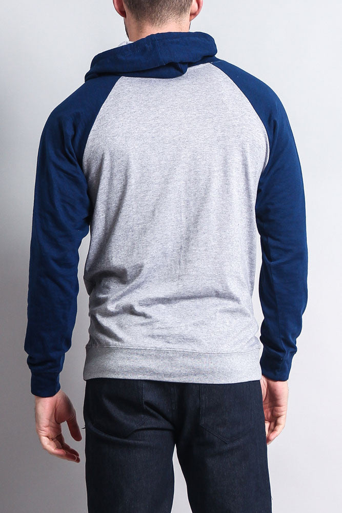 Lightweight Contrast Raglan Sleeve Pullover Hoodie