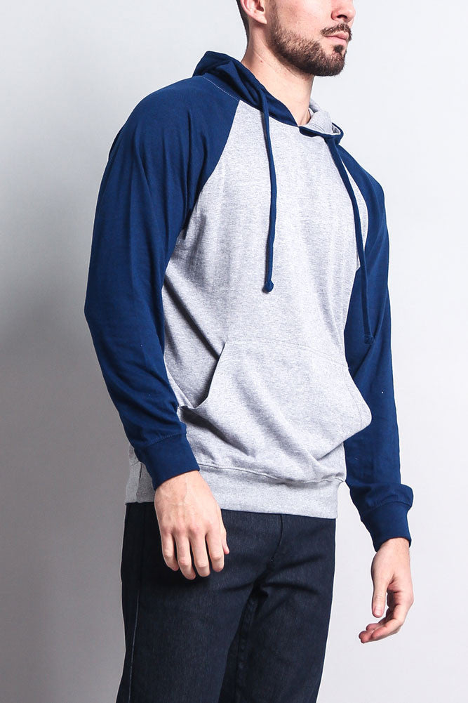 Lightweight Contrast Raglan Sleeve Pullover Hoodie