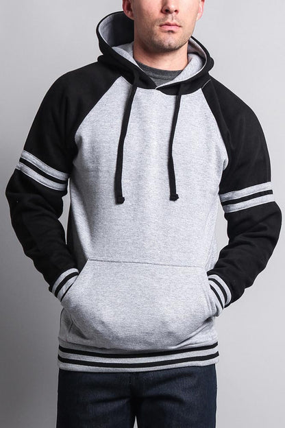Men's Contrast Raglan Striped Sleeve Pullover Hoodie