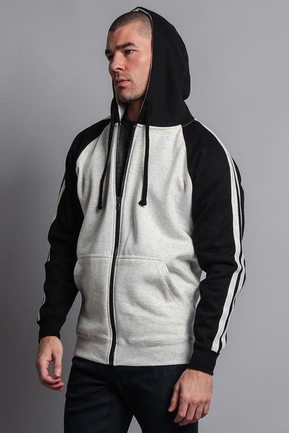 Men's Contrasting Two Striped Zip Up Hoodie