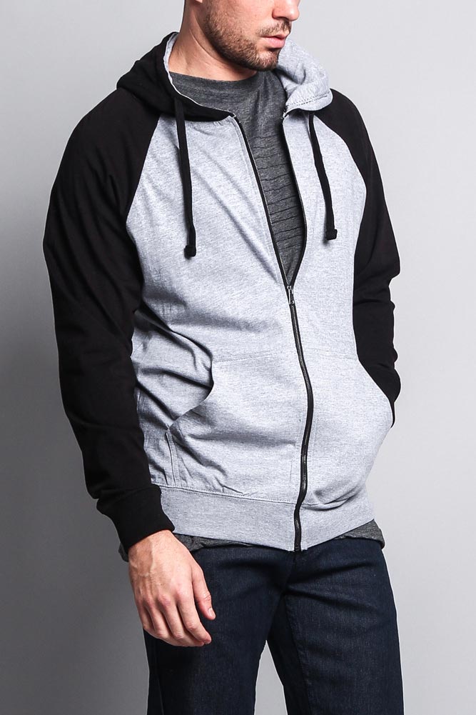 Men's Contrasting Zip Up Hoodie