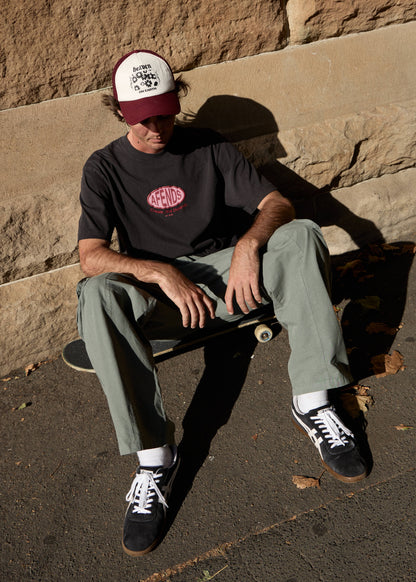 AFENDS Mens Destroyed - Retro Tee - Stone Black