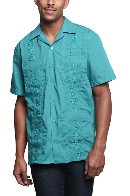 Guayabera Embroidered Pleated Cuban Shirt