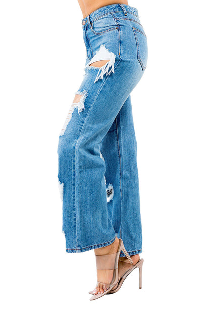 Women's High Distressed Wide Fit Denim Jeans