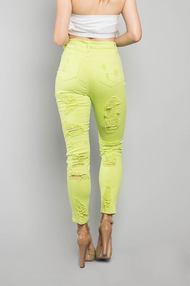 Neon Double Distressed Skinny Jeans