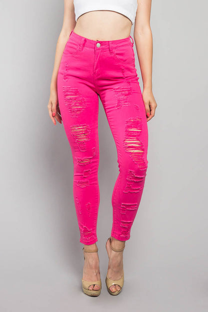 Neon Double Distressed Skinny Jeans