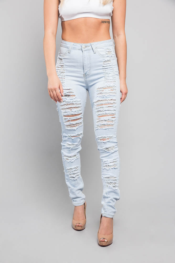 Double Distressed Denim Skinny Jeans