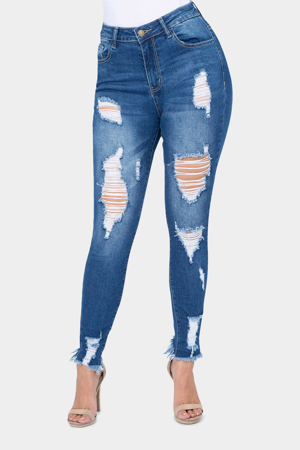 Distressed High Rise Skinny Jeans