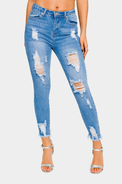 Distressed High Rise Skinny Jeans
