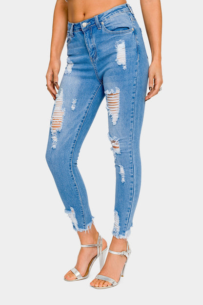 Distressed High Rise Skinny Jeans