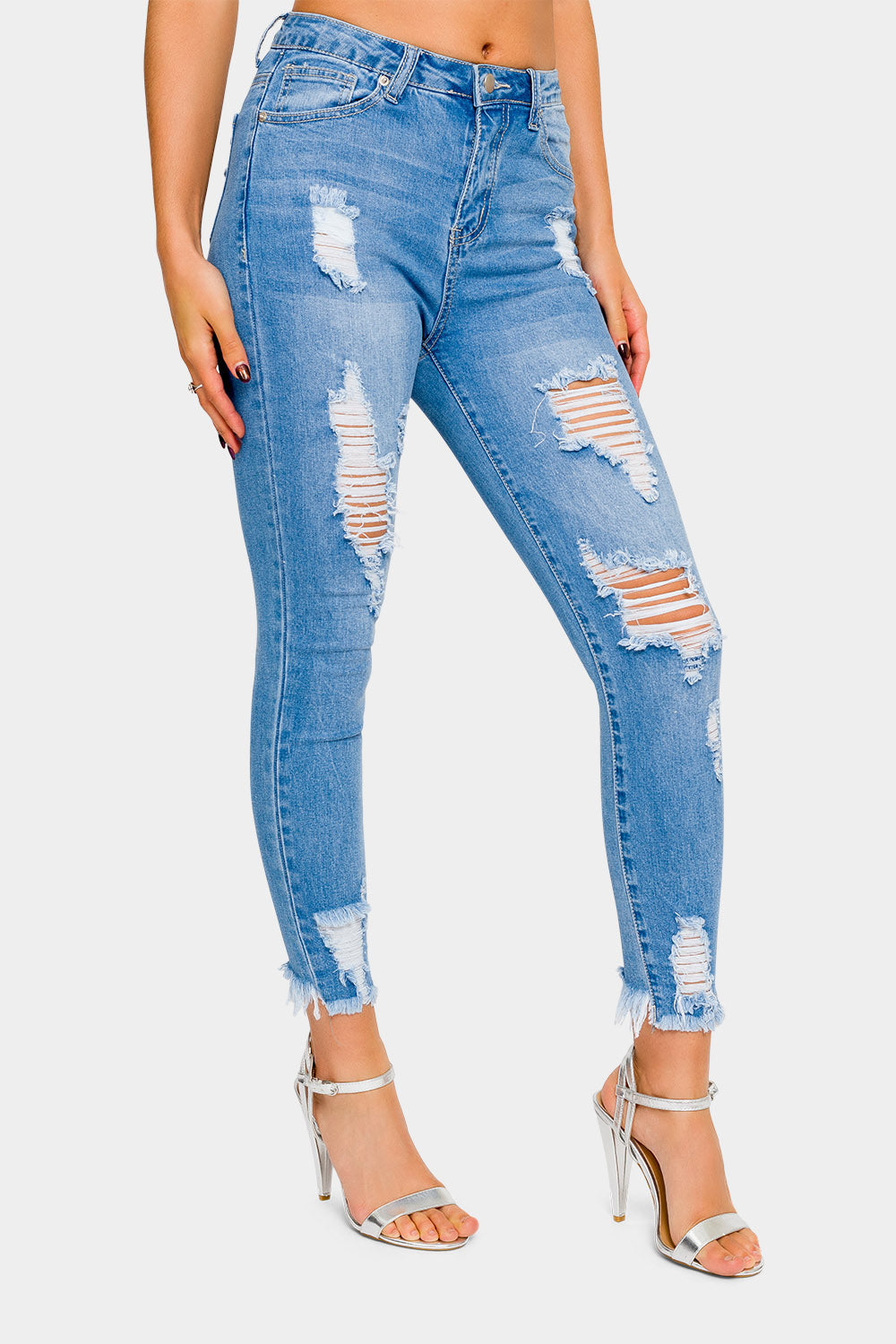 Distressed High Rise Skinny Jeans