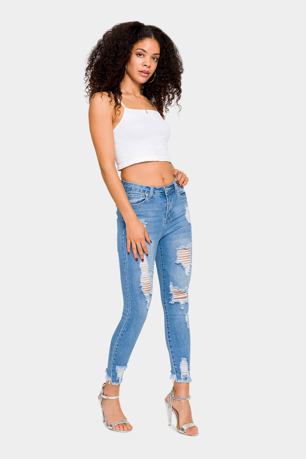 Distressed High Rise Skinny Jeans