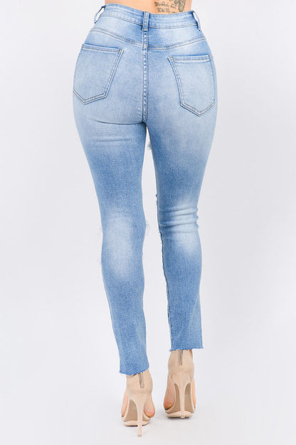 Women's High Rise Distressed Washed Out Denim Skinny Jeans