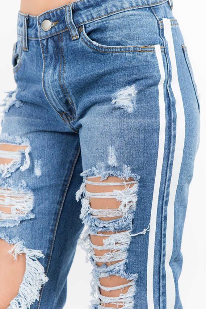 Distressed Two Striped Jeans