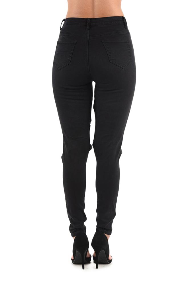 Women's High Rise Destroyed Twill Denim Jeans