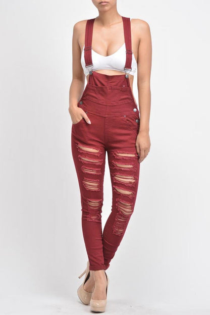 Women's Destroyed Skinny Overalls