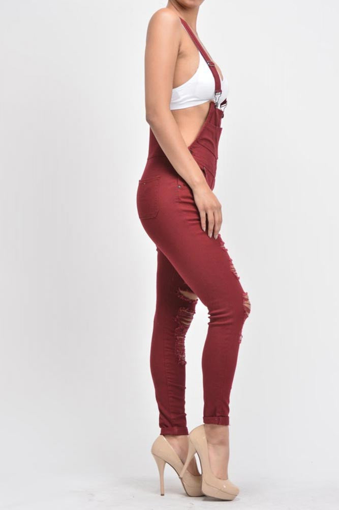 Women's Destroyed Skinny Overalls