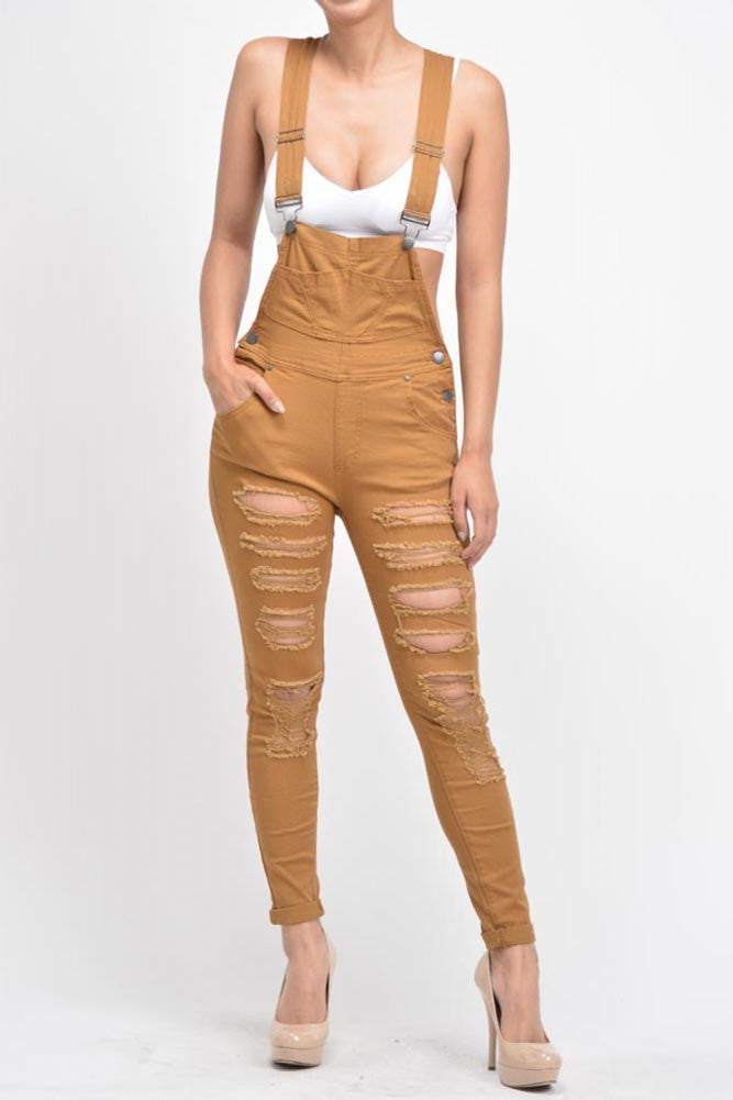 Women's Destroyed Skinny Overalls