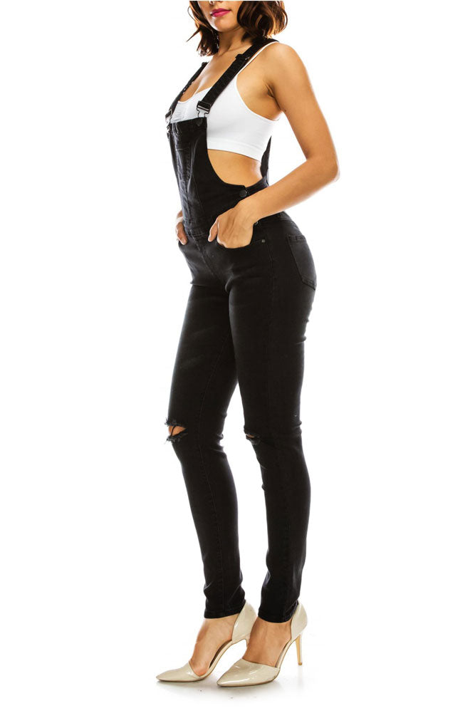 Women's Knee Slit Denim Overalls