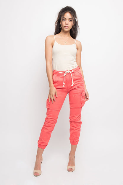 Women's Essential Basic Cropped Colored Cargo Joggers
