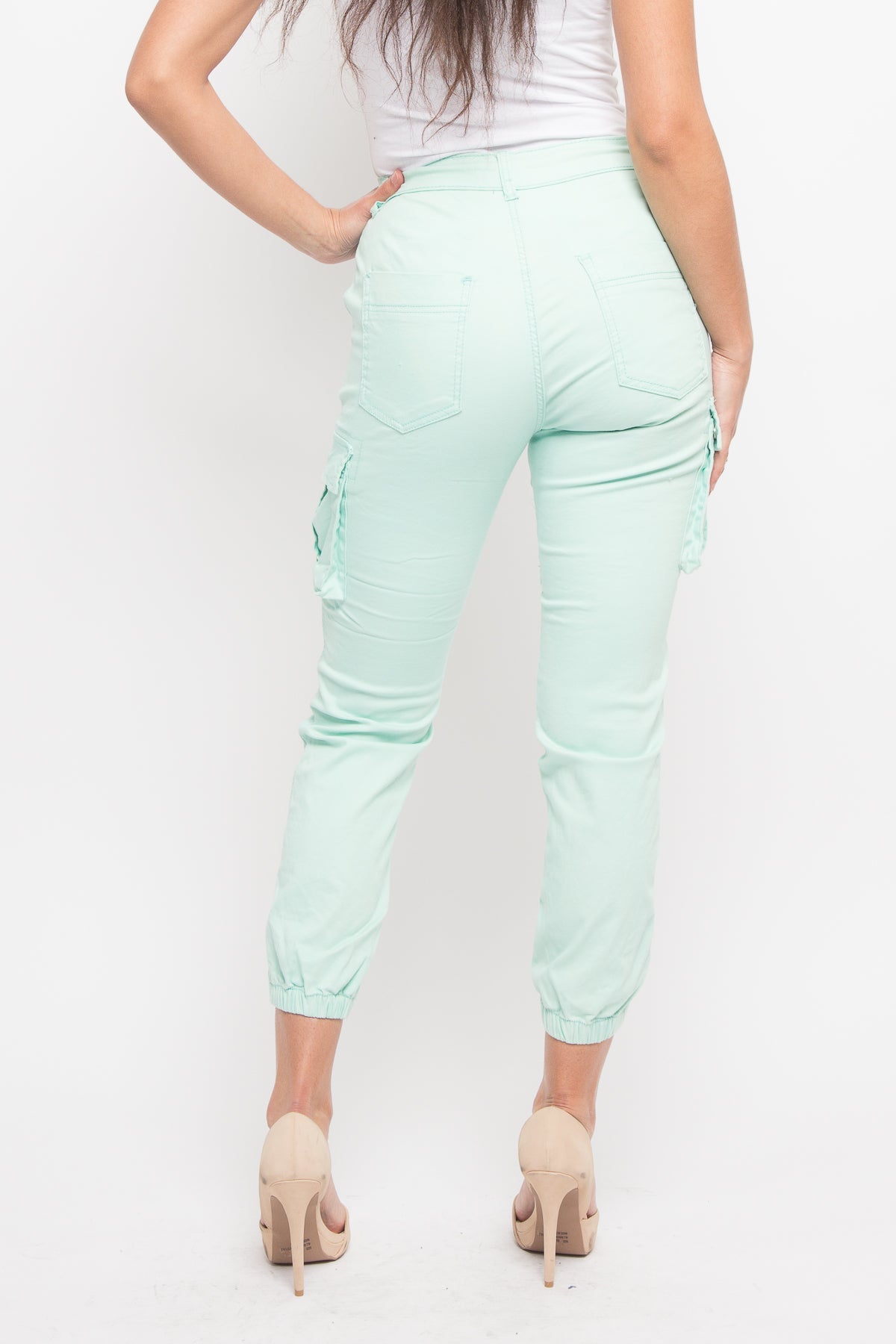 Women's Essential Basic Cropped Colored Cargo Joggers