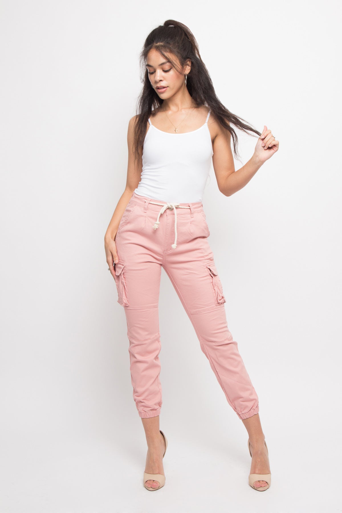 Women's Essential Basic Cropped Colored Cargo Joggers