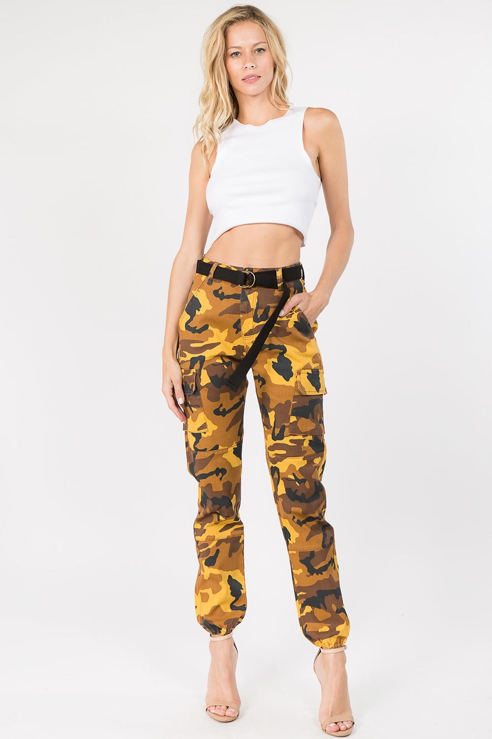 Essential High Waist Camo Cargo Joggers